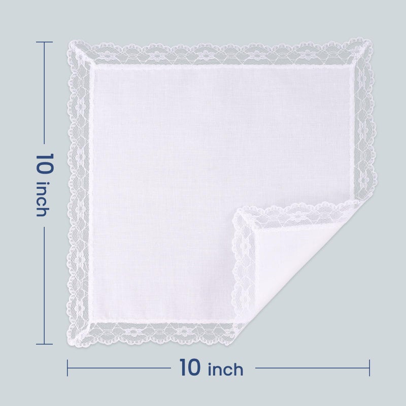 Selected Hanky Ladies/Women's Solid White Cotton Handkerchief with Lace for Embroidery, Handkerchiefs of Textile - Image 4